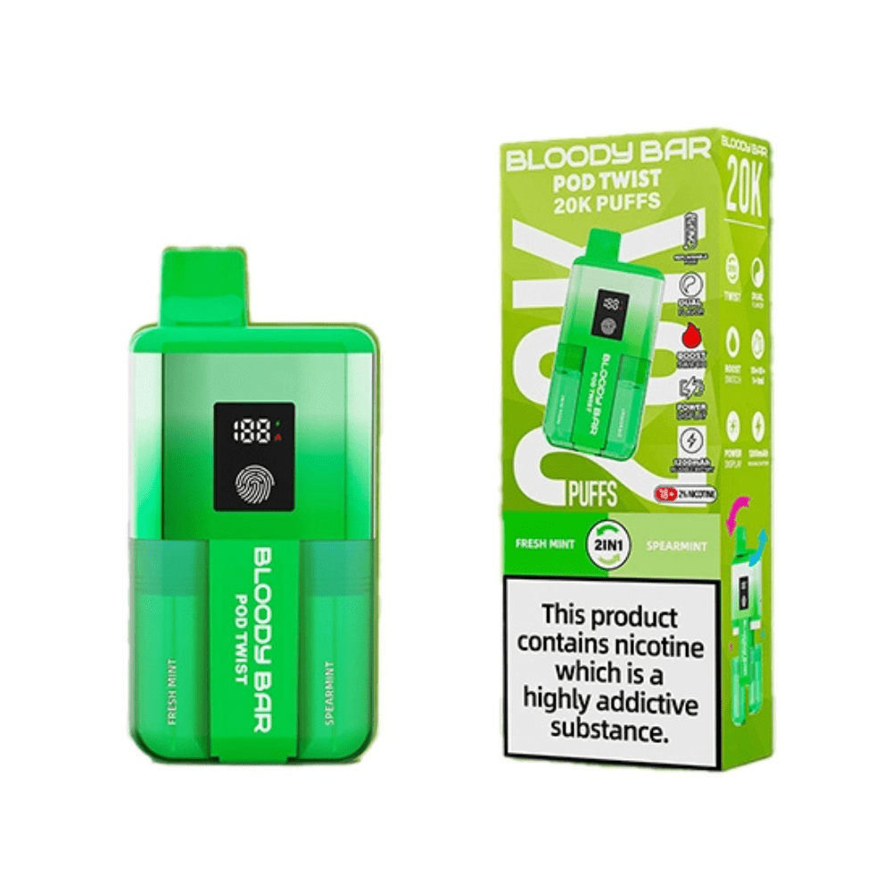 Bloody Bar Pod Twist 20K Prefilled Pod Kit Box of 5 in Fresh Mint at UK Vaper Wholesale