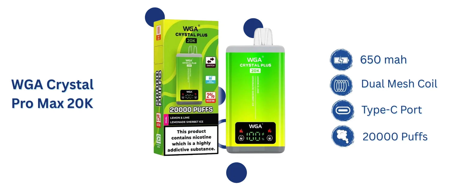 WGA Crystal Plus 20000 puffs Box of 10 features