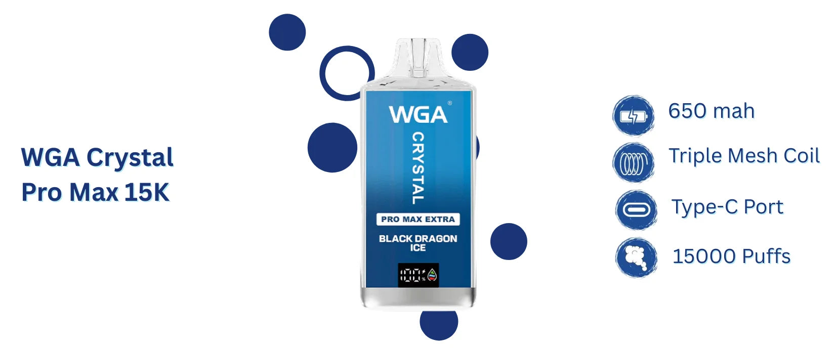 WGA Crystal Pro Max Extra 15000 Puffs Box of 10 features