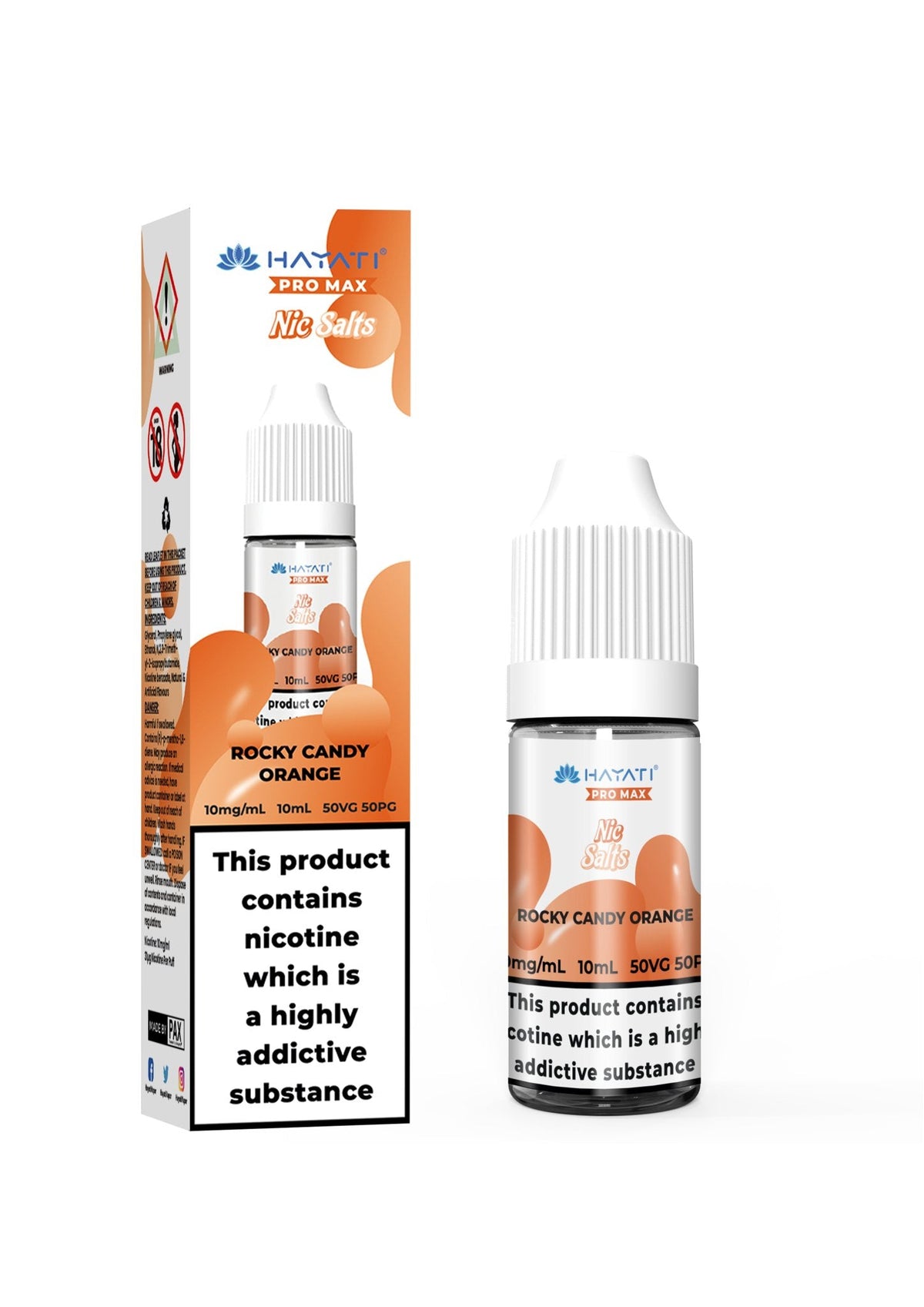 Hayati Pro Max Nic Salt 10ml Box of 10 - Rocky Candy Orange - vapeukwholesale