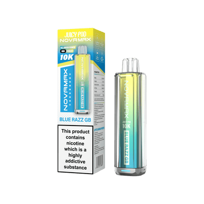 Juicy Pod Novamax 10k Prefilled Pod Vape Kit - Pack of 5 available in Blue Razz GB Flavour at UK Vaper Wholesale