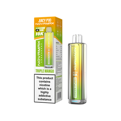 Juicy Pod Novamax 10k Prefilled Pod Vape Kit - Pack of 5 available in Triple Mango Flavour at UK Vaper Wholesale